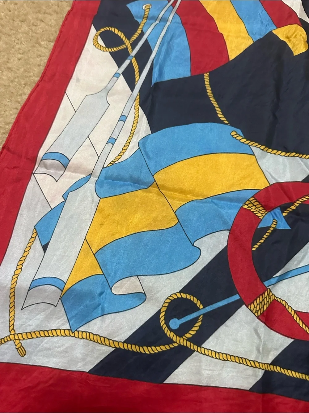 Silk-Feel Nautical Print Scarf in Red, Blue & Yellow